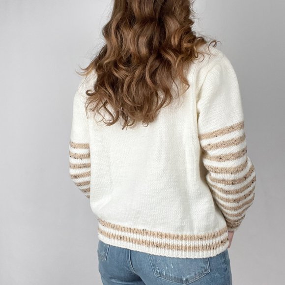 Handmade Parisian Vintage Knit Sweater Oversized Hand Knit Preppy Chunky Coastal - Picture 4 of 8